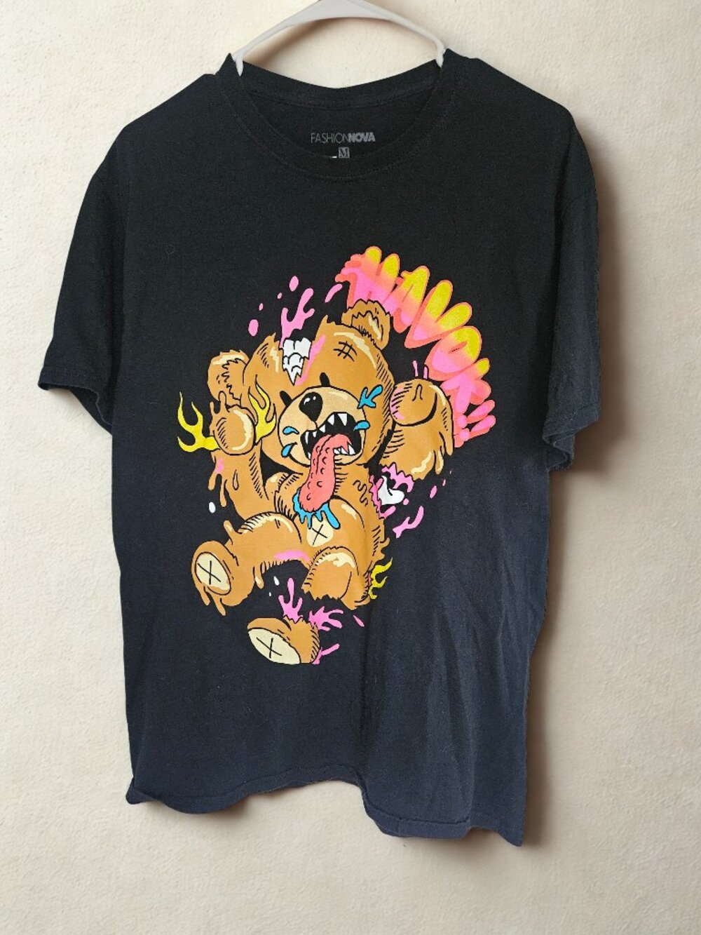 Fashion Nova Men Wreaking Havok Teddy Bear Graphic Tee Black Medium